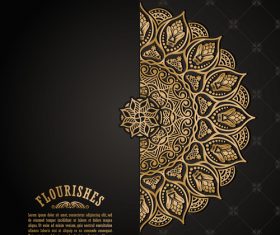 Luxury golden floral decor with balck background vector 01