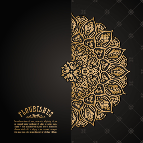 Luxury golden floral decor with balck background vector 01