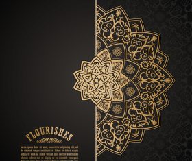 Luxury golden floral decor with balck background vector 02