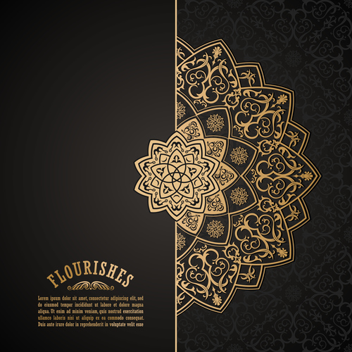 Luxury golden floral decor with balck background vector 02