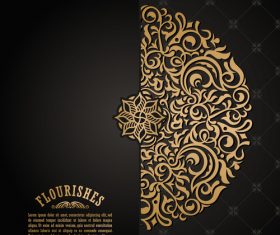 Luxury golden floral decor with balck background vector 03