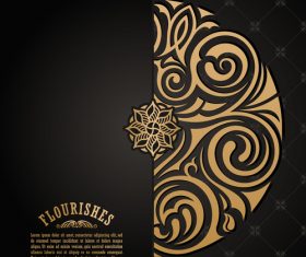 Luxury golden floral decor with balck background vector 04