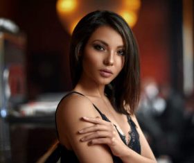 Makeup pretty brunette girl Stock Photo