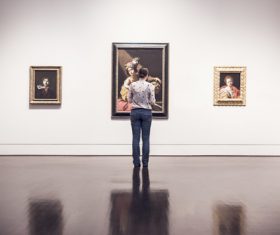 Man in Art Gallery Stock Photo