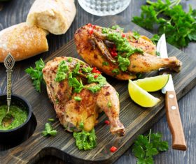 Mustard roasted chicken leg Stock Photo