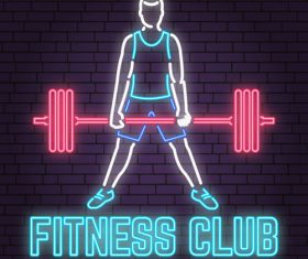 Neon fitness club sign design vector 01