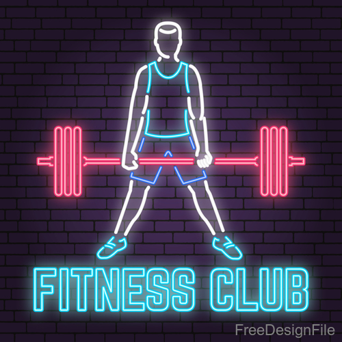 Neon fitness club sign design vector 01