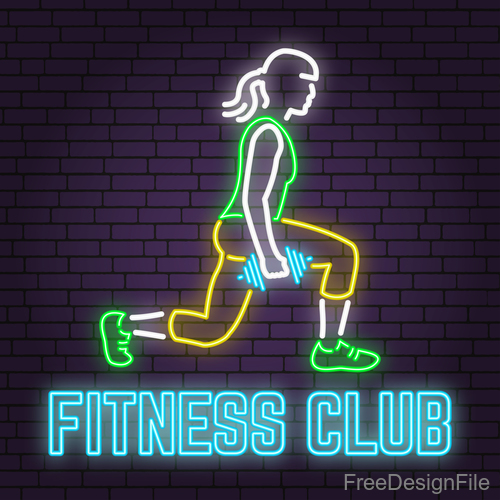 Neon fitness club sign design vector 02