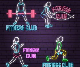 Neon fitness club sign design vector 03