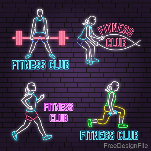 Neon fitness club sign design vector 03