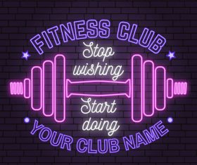 Neon fitness club sign design vector 04