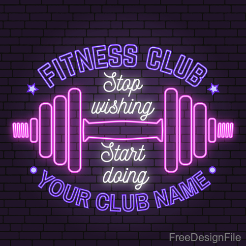Neon fitness club sign design vector 04