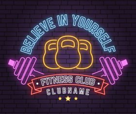 Neon fitness club sign design vector 05
