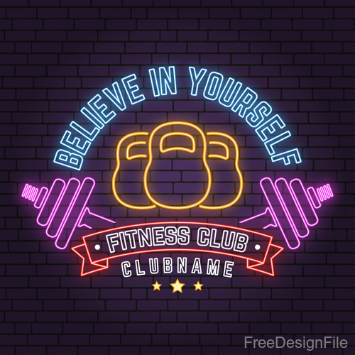 Download Neon fitness club sign design vector 05 free download