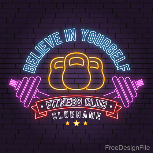 Neon fitness club sign design vector 05