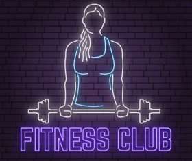Neon fitness club sign design vector 06