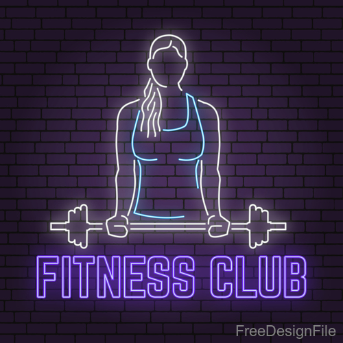 Neon fitness club sign design vector 06