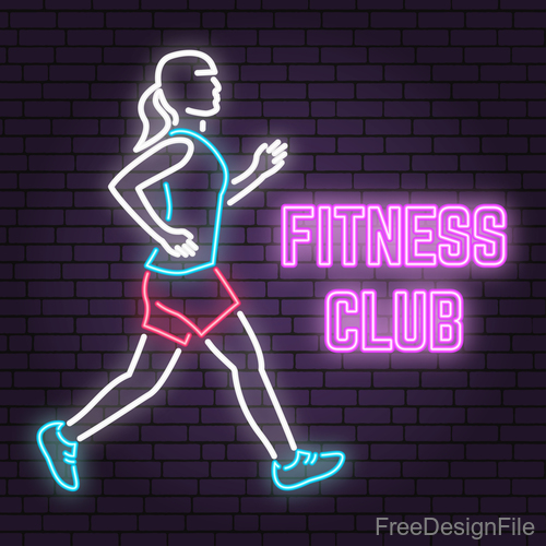 Neon fitness club sign design vector 07
