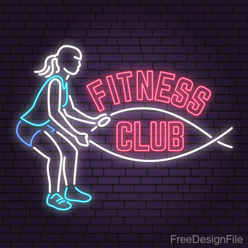 Neon fitness club sign design vector 08