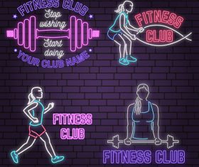 Neon fitness club sign design vector 09
