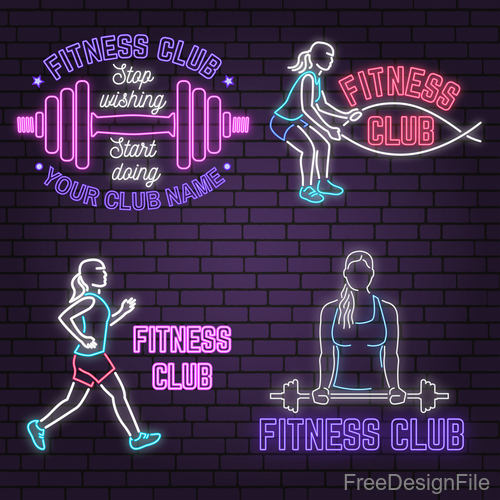 Neon fitness club sign design vector 09