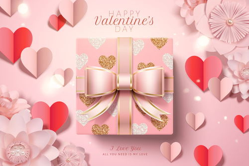 Ornate valentines day card pink vectors 01