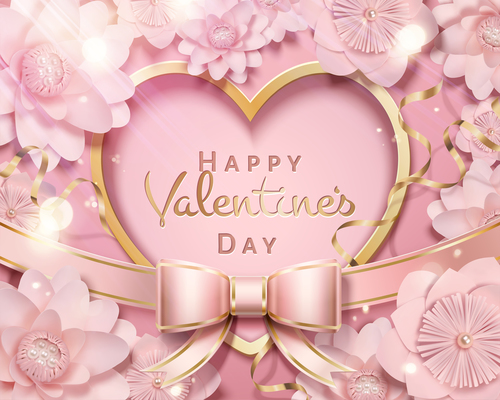 Ornate valentines day card pink vectors 02