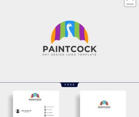 Paint cock logo with business card template vector 01