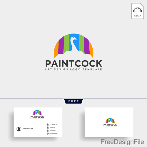 Paint cock logo with business card template vector 01