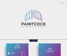 Paint cock logo with business card template vector 02