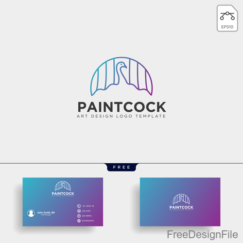 Paint cock logo with business card template vector 02