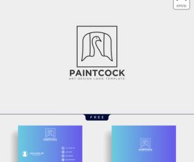Paint cock logo with business card template vector 03