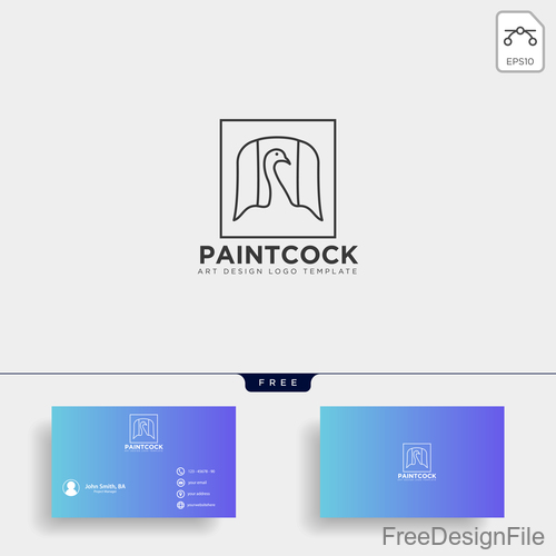 Paint cock logo with business card template vector 03