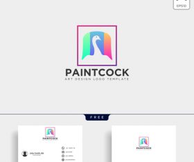 Paint cock logo with business card template vector 04