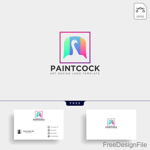 Paint cock logo with business card template vector 04
