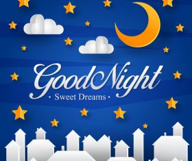 Paper art good night vector card 01