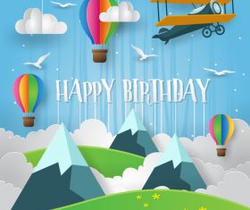 Paper art happy birthday vector card 02