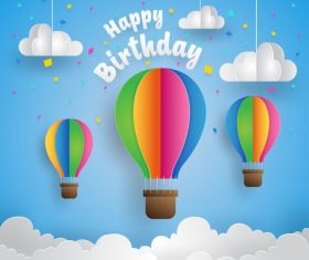 Paper art happy birthday vector card 03