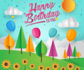 Paper art happy birthday vector card 04