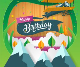 Paper art happy birthday vector card 05