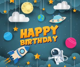 Paper art happy birthday vector card 06