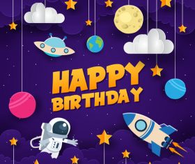 Paper art happy birthday vector card 07