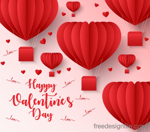 Paper heart shape balloons with valentines background vector 01