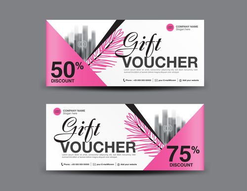 Pink Gift Voucher template design vectors 01