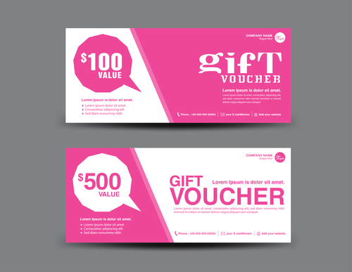 Pink Gift Voucher template design vectors 05
