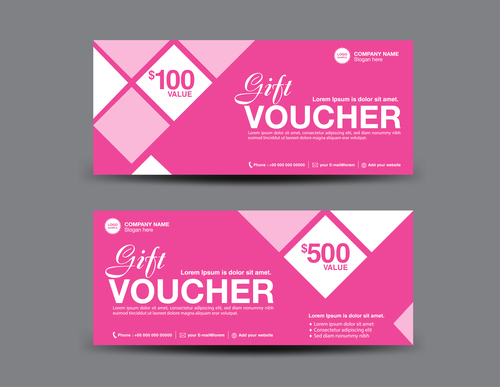 Pink Gift Voucher template design vectors 09