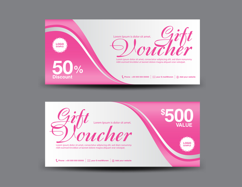 Pink Gift Voucher template design vectors 10