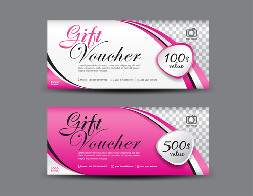 Pink Gift Voucher template design vectors 11