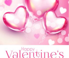 Pink air hear balloons with valentines day pink background vector 02
