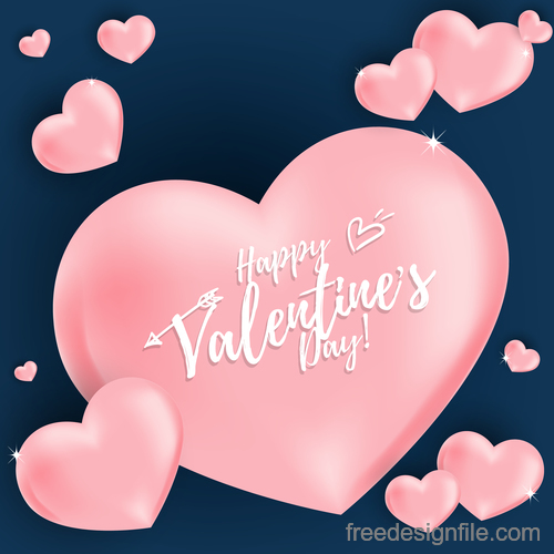 Pink air heart balloon with blue valentines day background vector